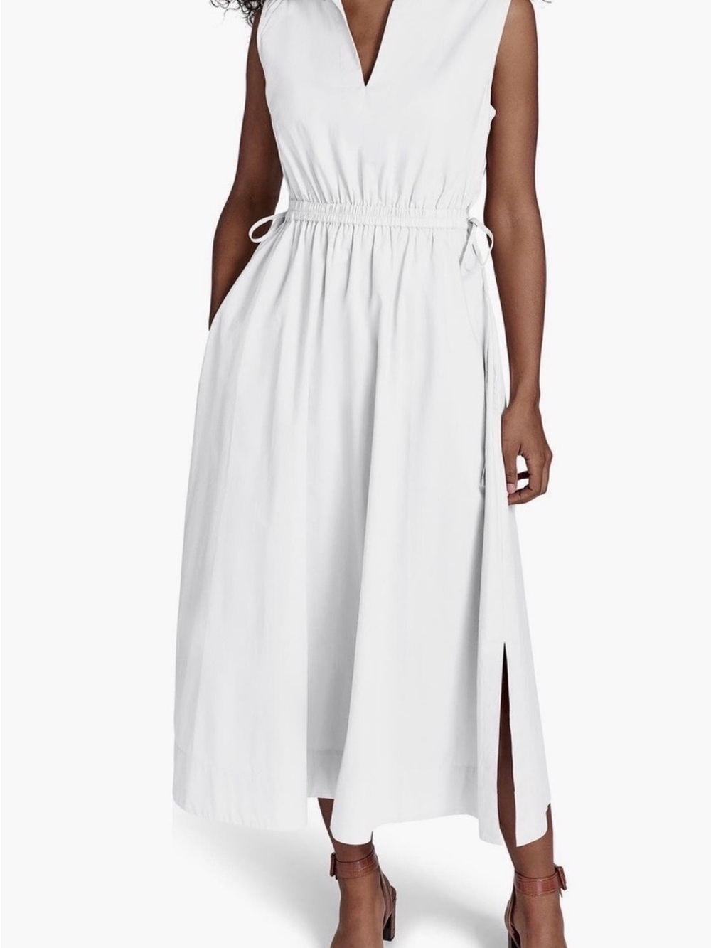 Calvin Klein White Sleeveless V-Neck Midi Dress with Side Slit